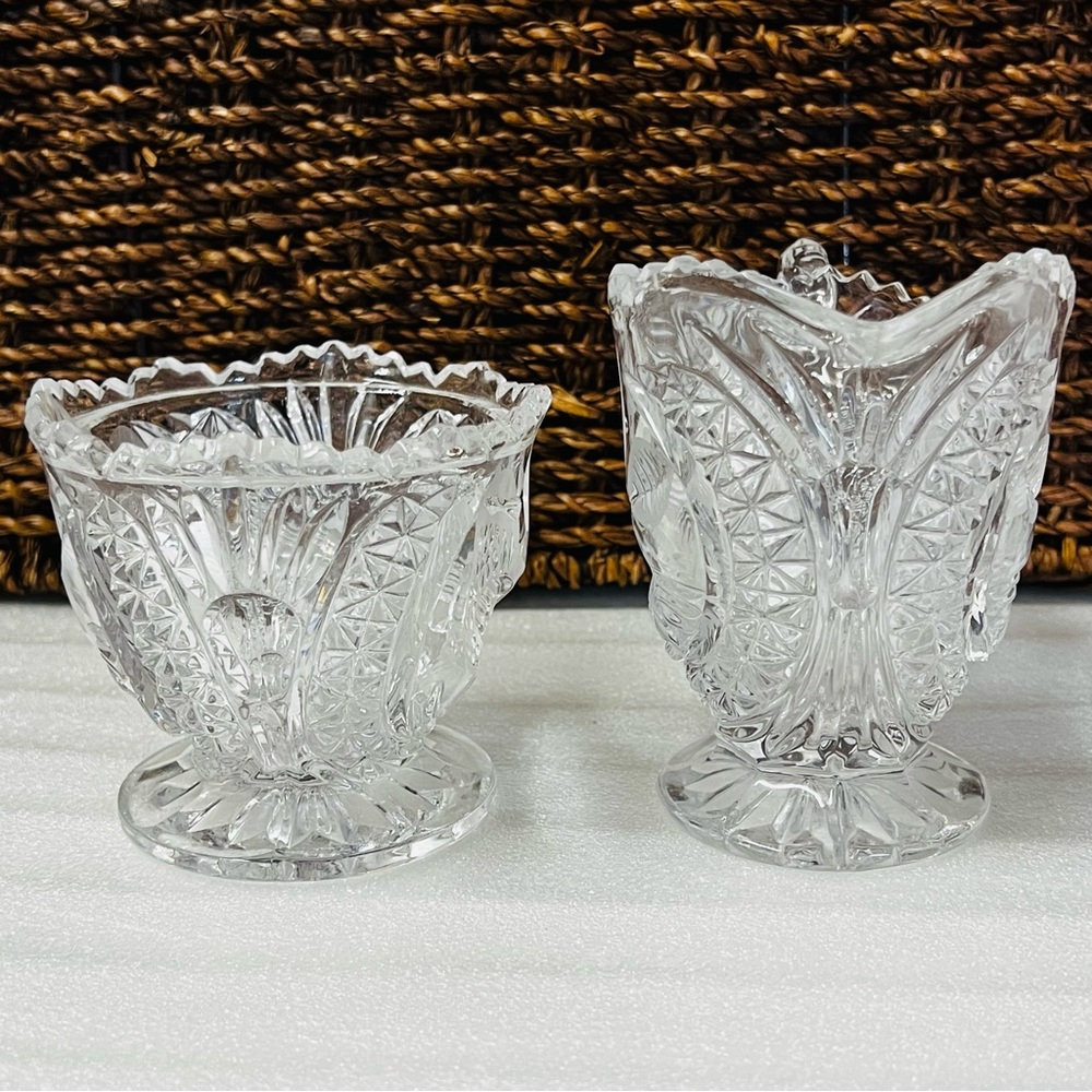 Vintage Hoffbauer Byrdes Lead Crystal Sugar and Creamer Set - Bird Motif - Picture 2 of 9